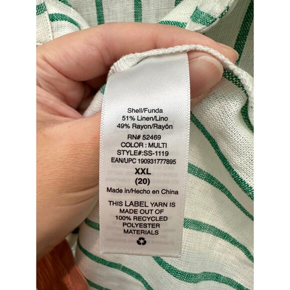 🆕 SCOOP | Green White Striped Linen Blend Button Front Plus Size Top | XXL 20 - Picture 7 of 8